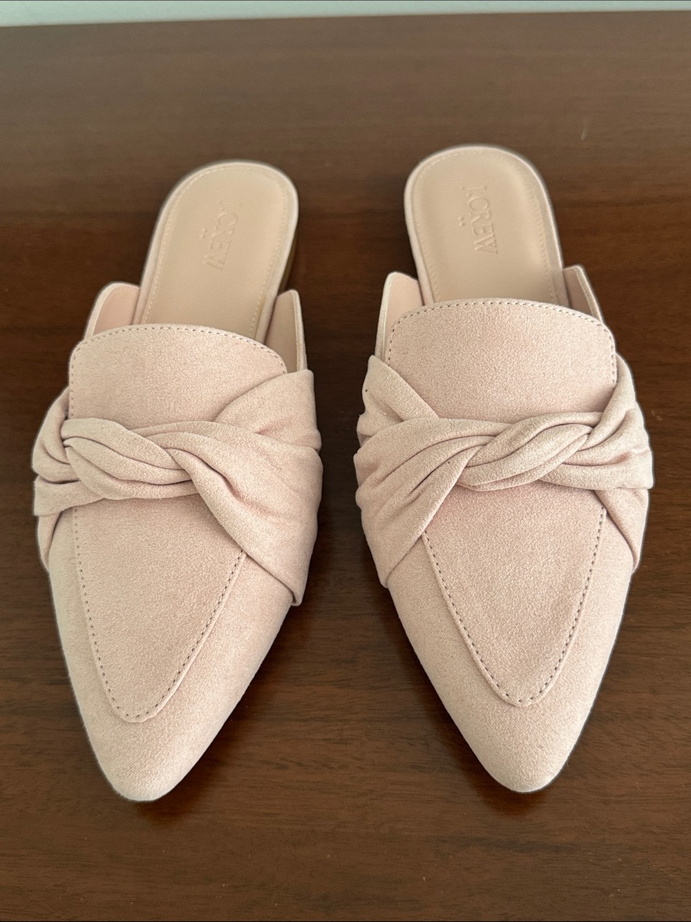 J. Crew Twisted-Knot Pointed Mules in Light Pink
